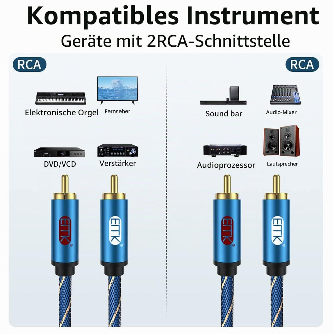 EMK Cinch Kabel 2RCA zu 2 Cinch Stecker RCA Doppelkanäle Stereo kabel (8 m) | R&amp;L Stecker Nylon gefl