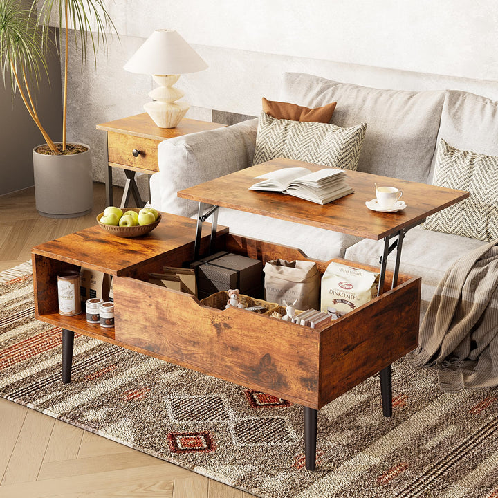 NEWBULIG Couchtisch mit Hebeplatte, mit verstecktem Fach, Kleiner Esstisch für Zuhause, Wohnzimmer,
