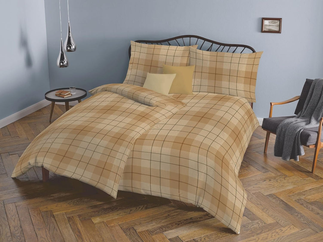 fleuresse Edelflanell Bettwäsche Lech Anderson karamell 1 Bettbezug 240 x 220 cm + 2 Kissenbezüge 80