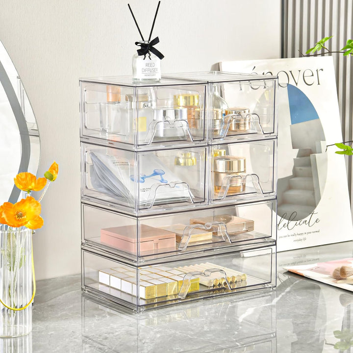 Stebopum 3 Pack Stapelbare Schubladenbox Schubladen Organizer Schminktisch Acryl Transparent Kosmeti