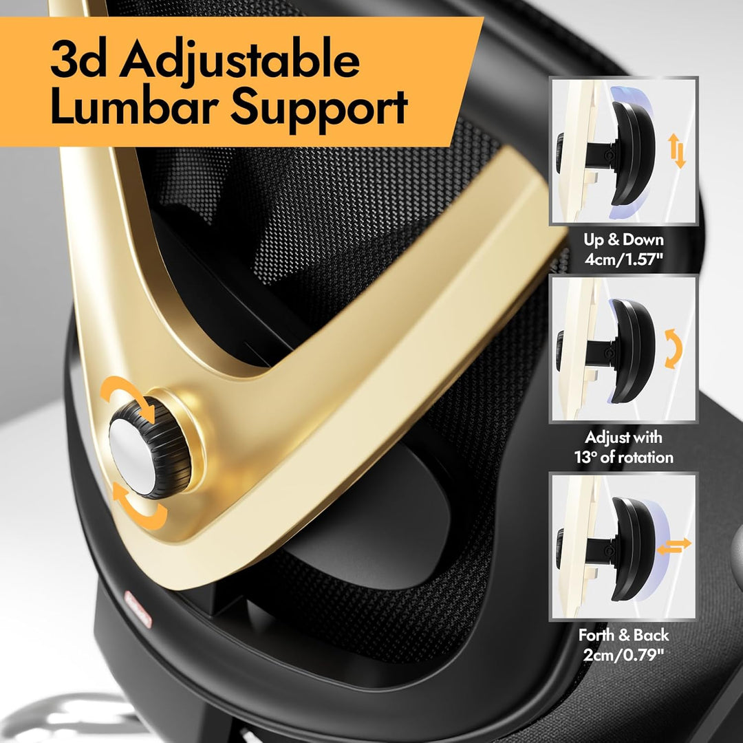 Ergonomischer Bürostuhl mit 3D Lendenstütze & 3D verstellbaren Armlehnen, V-Rücken-Design, Bequemer