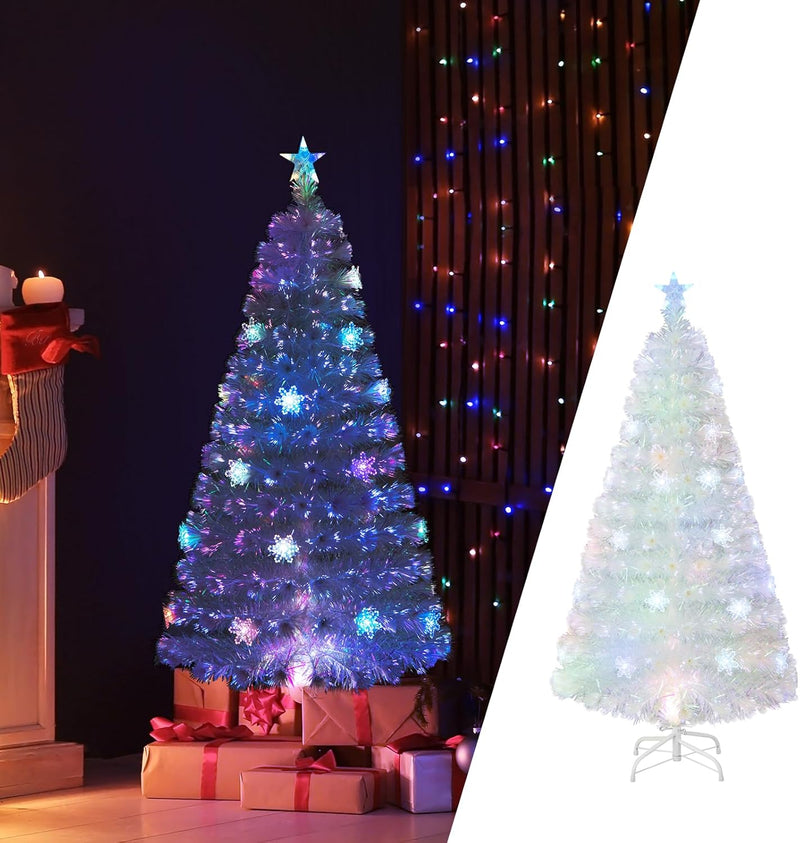 COSTWAY Weihnachtsbaum Künstlich mit Beleuchtung, Tannenbaum mit bunten LED-Lichtern & Glasfaser & S