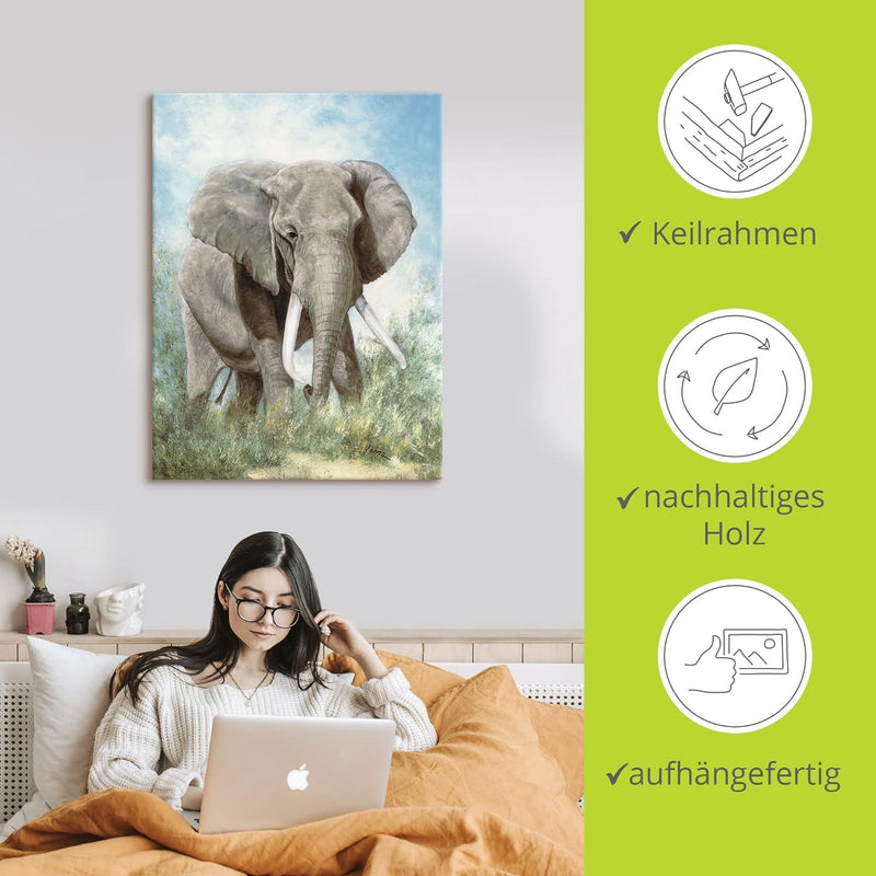 ARTland Leinwandbilder Wandbild Bild auf Leinwand 45x60 cm Tiere Elefant T4EI Elefant 45 x 60 cm, El