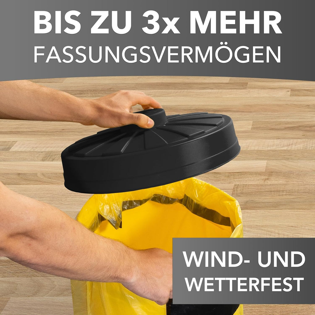 Sacktonne gelb mit schwarzem Deckel für gelben Sack Mülleimer Müllsackständer Gelber Sack Ständer