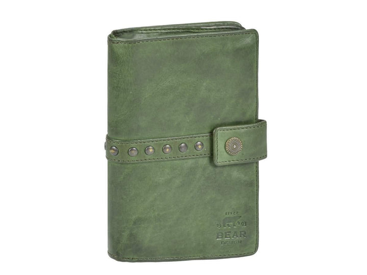 Bear Design Portemonnaie Damen Geldbörse Leder 10x15cm Geldbeutel Cow Lavato grün