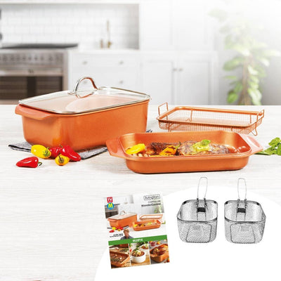 Livington Copperline WonderCooker Deluxe – 14-in-1 Küchenset – Auflaufform, Grillpfanne, Bräter, Slo