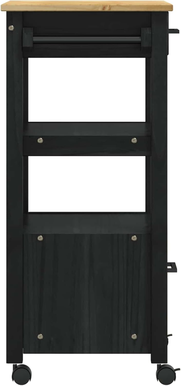 vidaXL Küchentrolley Monza Schwarz 48 x 40 x 88,5 cm Massivholz Kiefer, Schwarz