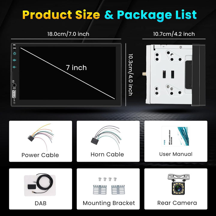 DAB/DAB+ Autoradio 2 DIN 7 Zoll Touchscreen mit Video-Ausgangsfunktion, Radio 2 Din Bluetooth mit Wi