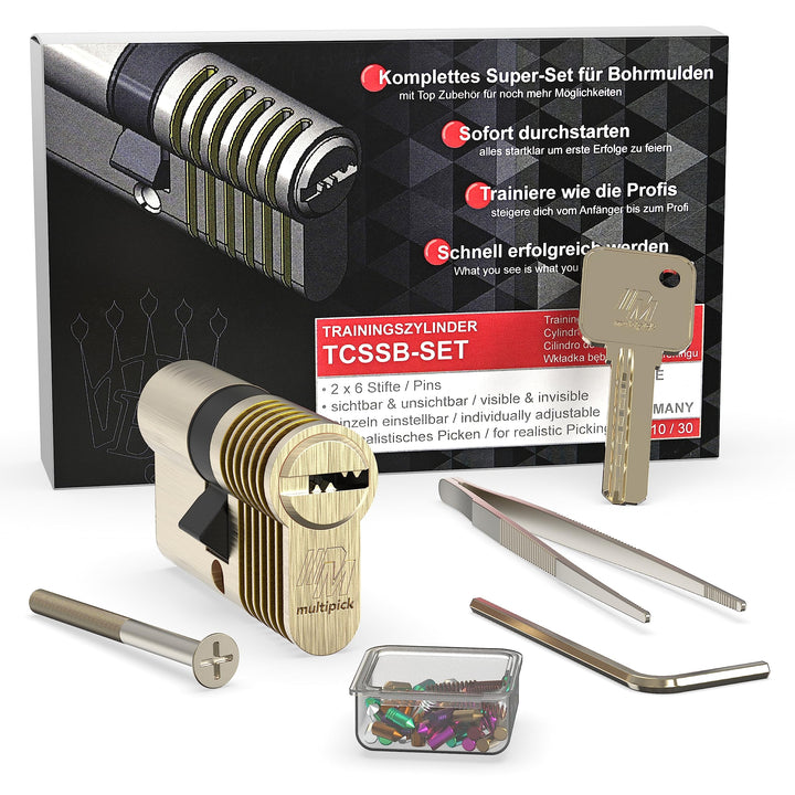 MULTIPICK Trainingszylinder Lockpicking Set - [Bohrmulde inkl. 50-tlg. Stift Set] Lock Picking Tool