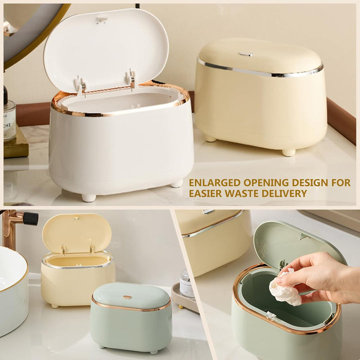 Tischmülleimer, Klein Tisch Mülleimer mit Deckel 2L, Mini Tischabfalleimer für Schlafzimmer, Esszimm