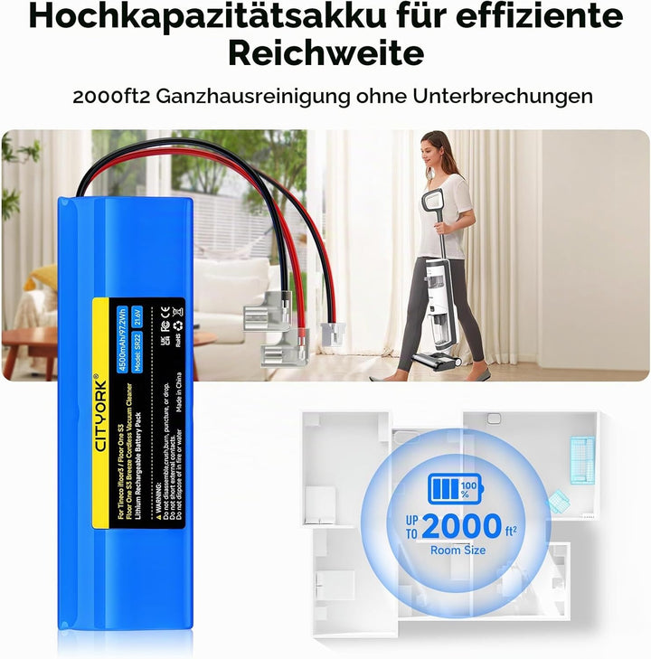 CITYORK 21,6V 4500mAh Ersatz Akku kompatibel mit Tineco iFloor3, Floor One S3, Floor One S3 Breeze C