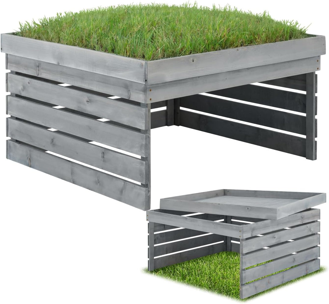 tectake® Mähroboter Garage, Holz Unterstand für Rasenmähroboter, mit Pflanzkasten, wetterfest, Rasen