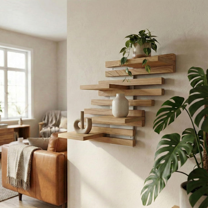 Wandregal Holz Hängend - Modulares Bücherregal Set aus Massivholz - Schwebendes Regalbrett für Wohnz