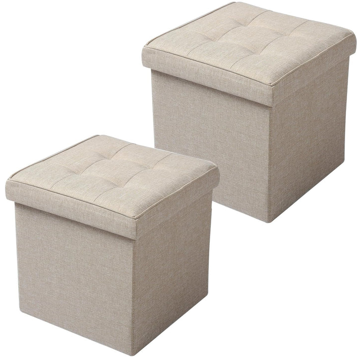 WOLTU 2er Set Sitzhocker mit Stauraum Sitzwürfel Sitzbank Faltbar Truhen Aufbewahrungsbox, Deckel Ab
