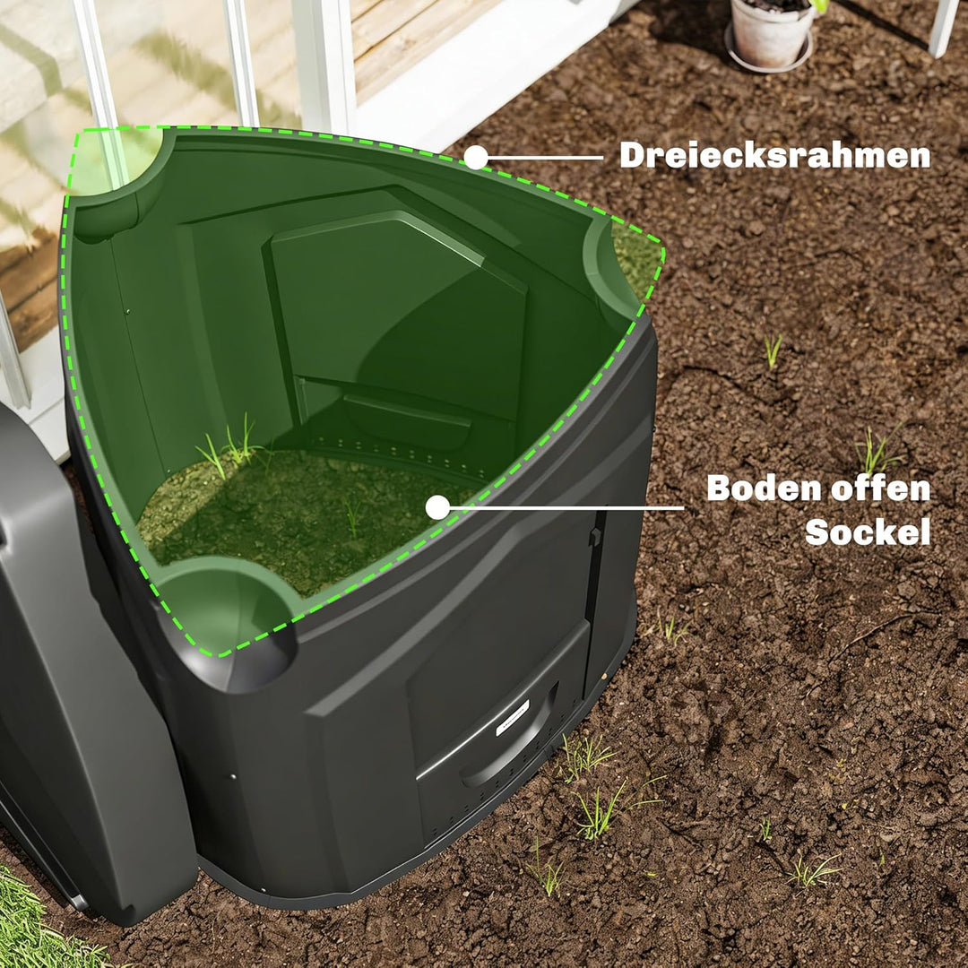 Outsunny Gartenkomposter, 240L, 78 x 75 x 78 cm Dreieckiger Kompostbehälter mit 3 Türen, 66 Lüftungs