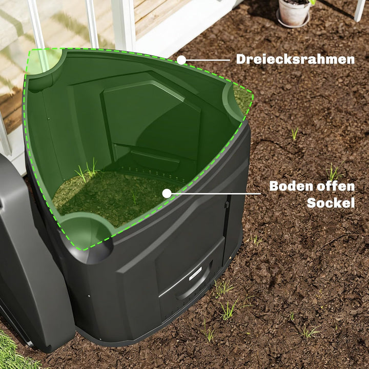 Outsunny Gartenkomposter, 240L, 78 x 75 x 78 cm Dreieckiger Kompostbehälter mit 3 Türen, 66 Lüftungs
