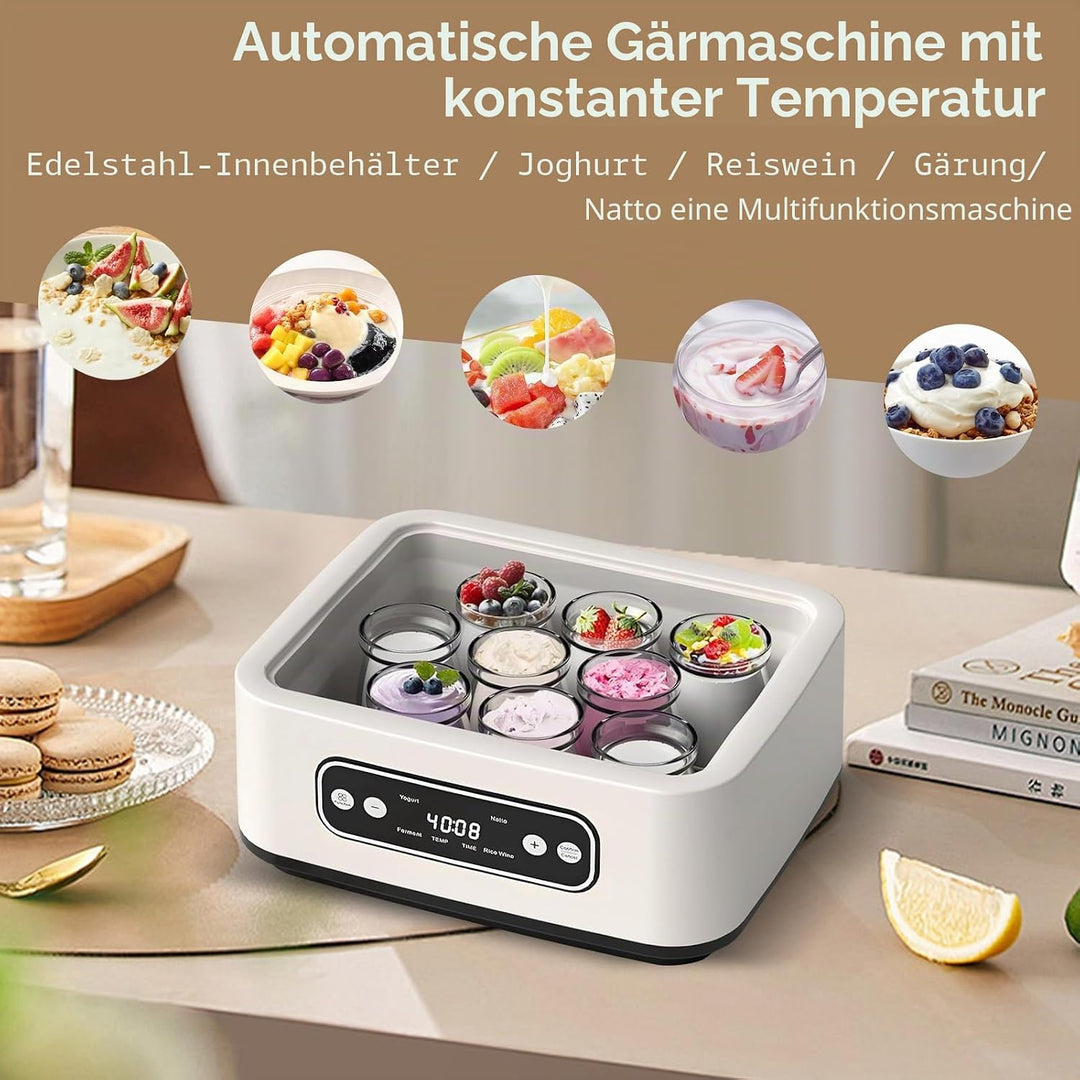 Joghurtbereiter, Joghurtmaschine inkl. 6 Glasbehälter à 100 ml für bis 1,6L selbstgemachten Joghurt,