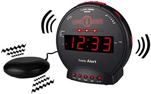 Geemarc Sonic Bomb - Wecker mit superstarkem Alarm, Vibrationskissen und Schlummerfunktion - Für Hör