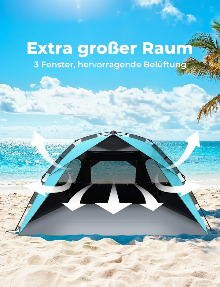 Glymnis Strandmuschel Quick Up Strandzelt Automatisches Strand Zelt UV-Schutz 50+ Windschutz kleines