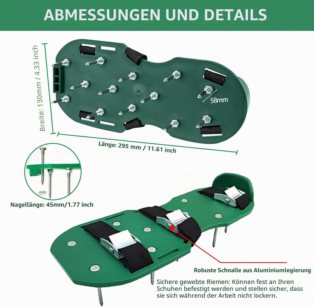 Nagelschuhe Rasen – Rasenlüfter Schuhe &amp; Rasen lüften Gerät mit 45mm Nägeln, 6 verstellbaren Riemen