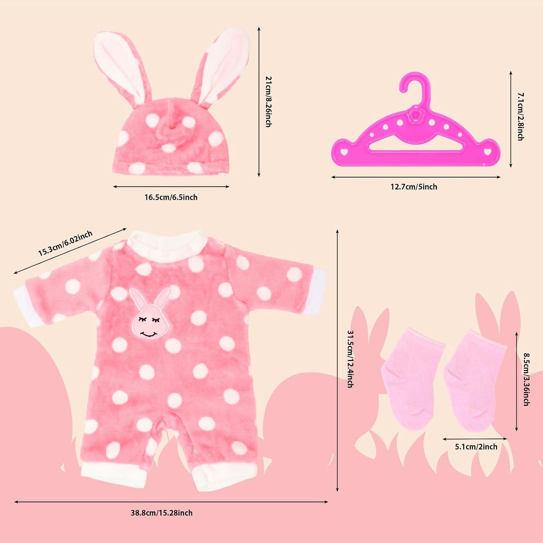 Miunana Kleidung Bekleidung Outfits Schlafanzug für Baby Puppen, Pink Puppenkleidung 35-43 cm mit Kl