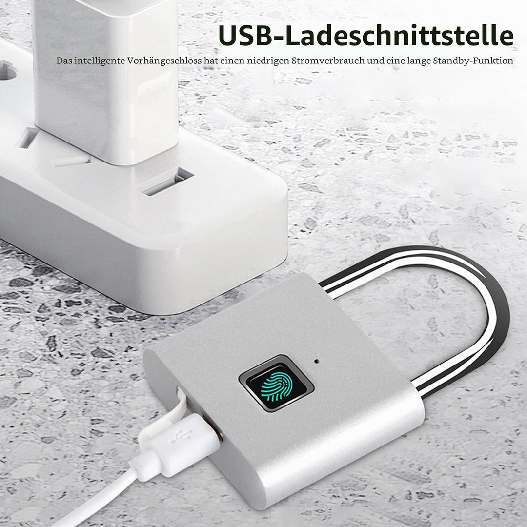 SPORWAY Fingerabdruck Schloss, USB-Aufladung Vorhängeschloss Schlüsselloses Schloss IP55 Wasserdicht