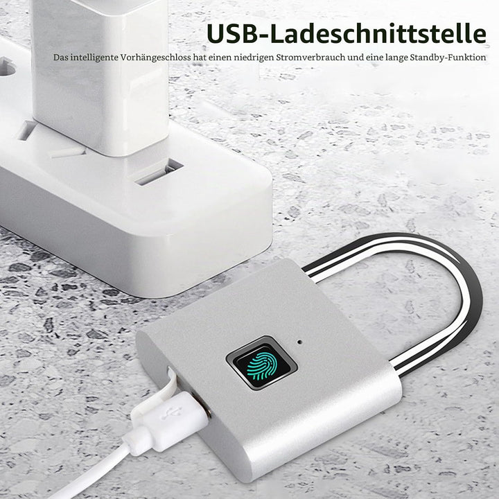 SPORWAY Fingerabdruck Schloss, USB-Aufladung Vorhängeschloss Schlüsselloses Schloss IP55 Wasserdicht