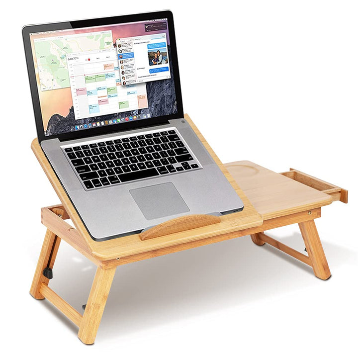 Laptoptisch für Bett, Klappbar Laptoptisch Fuer Sofa aus Bambus mit Belüftungslöchern und Anti Rutsc