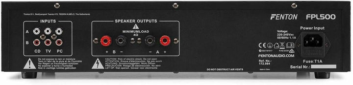 Fenton FPL500 PA Verstärker 500 Watt, 3 Kanal Endstufe, Digitalverstärker mit Bluetooth, AUX, USB, M