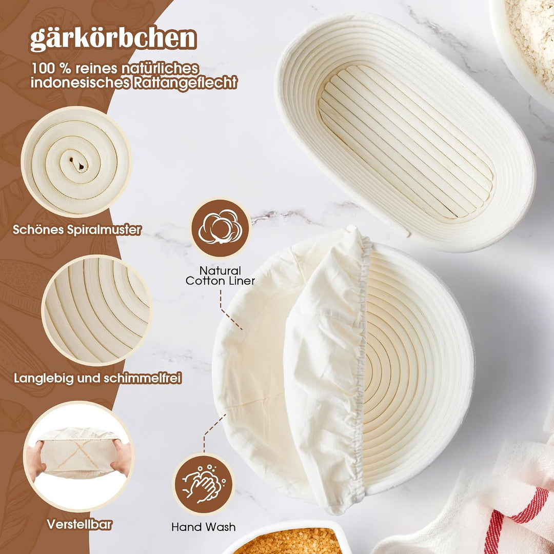 VIcus Sauerteig Starter Set, Gärkörbchen Rund &amp; Oval, Brotbackzubehör Für Sauerteigbrot, Komplettes