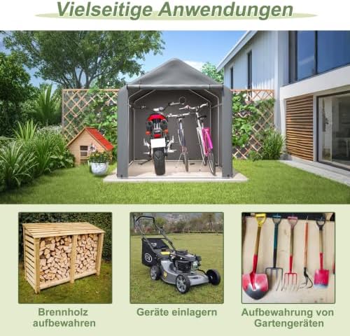 Fahrradgarage mit Rolltor 160x220x165 cm, wetterfester PE-Geräteschuppen, grau, für Fahrrad, Motorra
