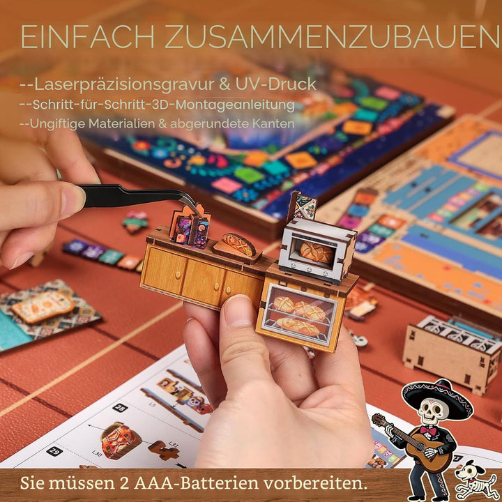 Cutefun Book Nook Kit für Erwachsene – Mexikanische Kunst & Kultur DIY Puppenhaus mit LED, 3D-Puzzle