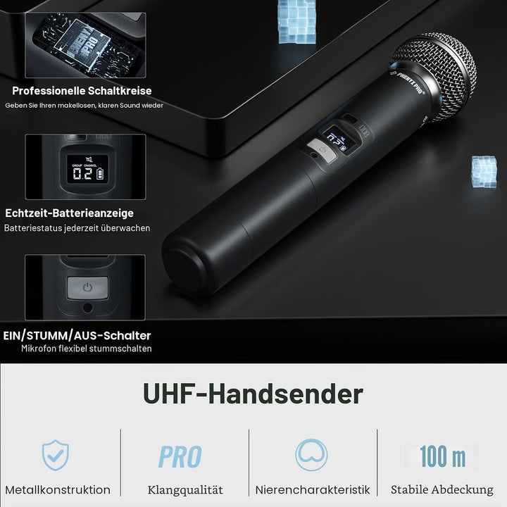 Phenyx Pro Wireless Mikrofon System mit Dual-Handheld-Funkmikrofon/Bodypack/Headset/Lapel-Mikrofon,