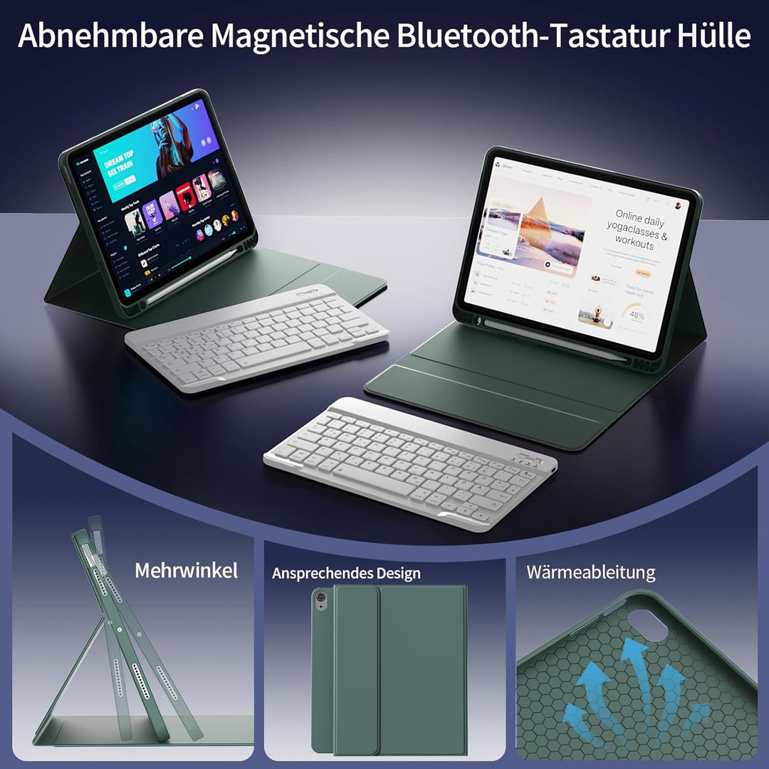 Tastatur Hülle für iPad A16 11. Generation 2025/ iPad 10. Generation 2022 (11/10,9 Zoll) mit Stiftha
