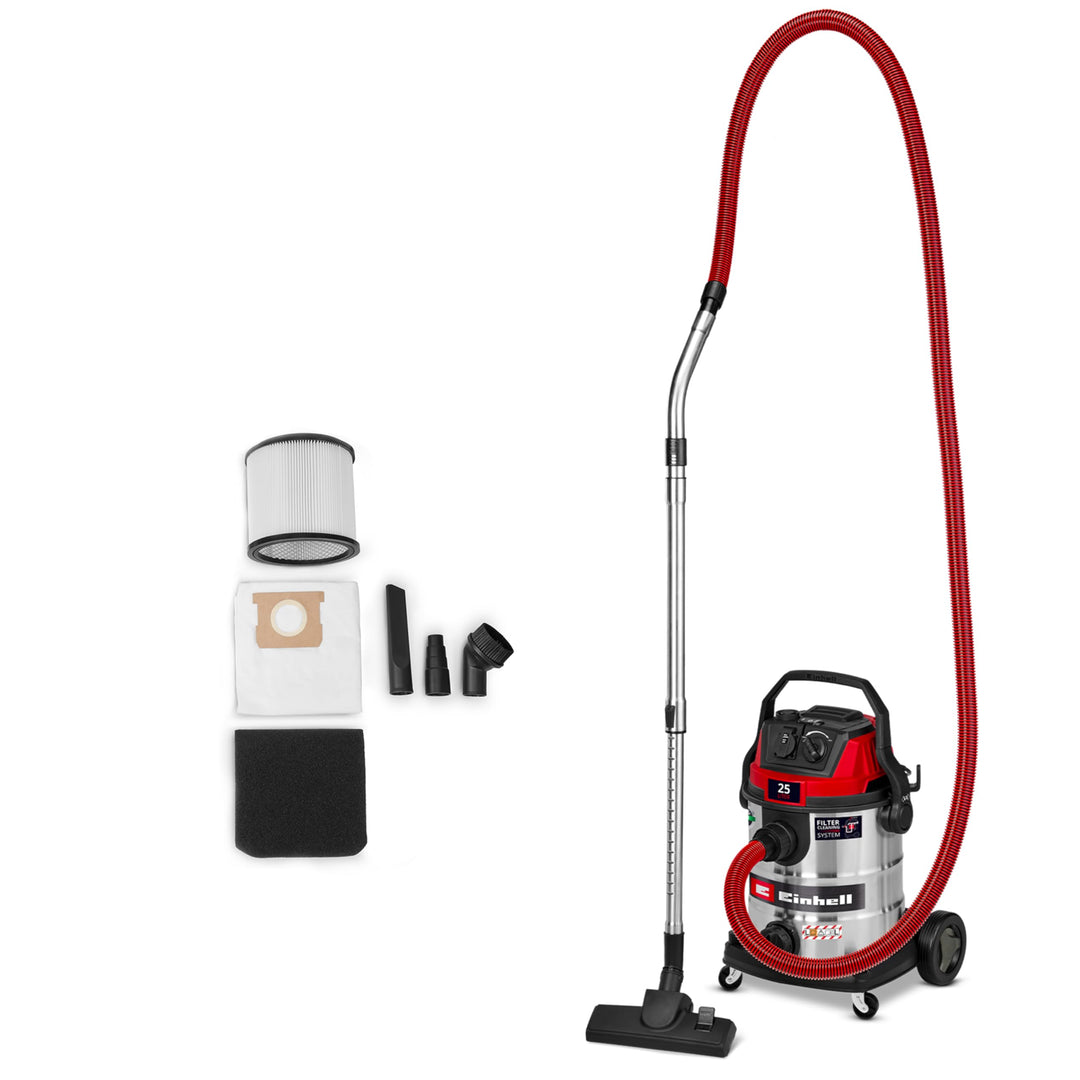 Einhell TE-VC 2580 SACL Wet/Dry Vacuum Cleaner (1100 W, 200 mbar Suction Power, 25 L Container, Dust