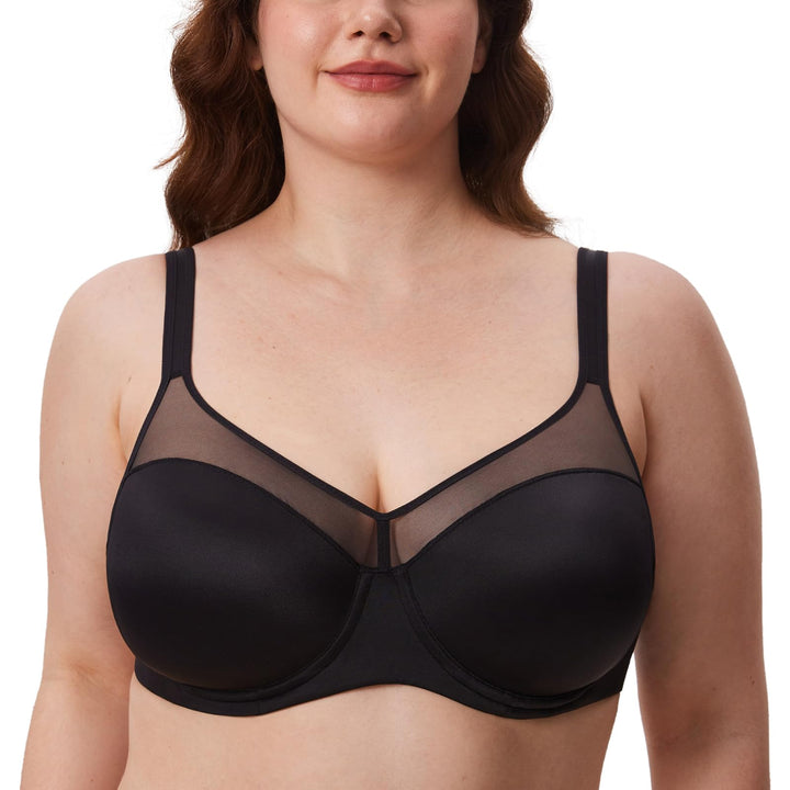 DELIMIRA Damen T Shirt BH mit Bügel Vollschalen Nahtlose BH Grosse Grössen Gepolstert 75B Schwarz, 7