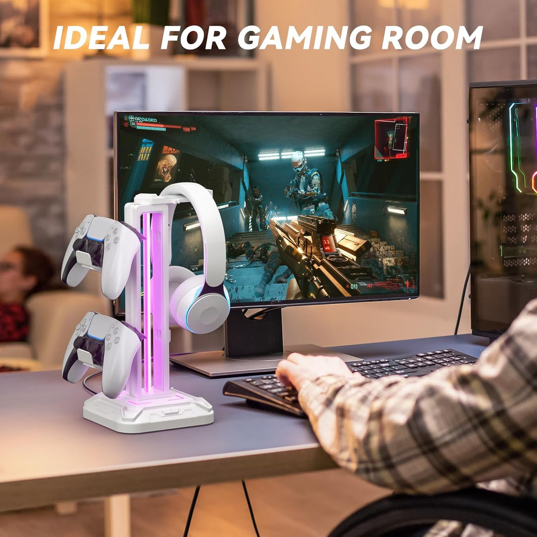 KDD Gaming Kopfhörer Ständer Led mit 9 Lichtmodi - Drehbarer Headset Halterung Tisch mit Abnehmbarer