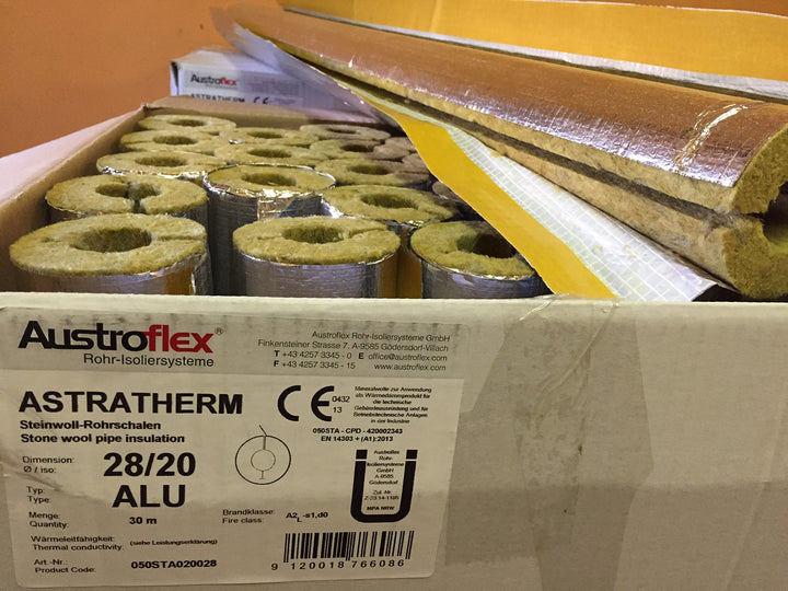 Austroflex Rohrisolierung 28 x 20mm voller Karton 30m Inhalt (1,79€/Meter) Rohrschalen alukaschiert