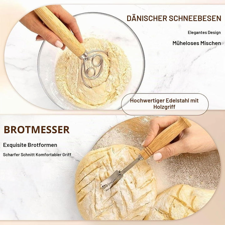 Gärkörbchen Set 25-teilig inkl. Mutterhefe | Rattan Gärkorb 23 cm oval &amp; Rundformen | Komplettes Bro