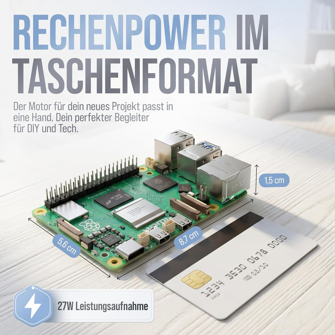 Raspberry Pi 5 8GB Starter-Kit | 128GB Edition | Offizielles 27W Netzteil | Offizielles Gehäuse mit