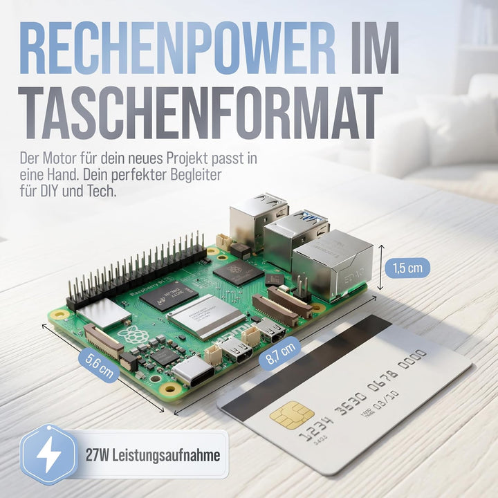 Raspberry Pi 5 8GB Starter-Kit | 128GB Edition | Offizielles 27W Netzteil | Offizielles Gehäuse mit