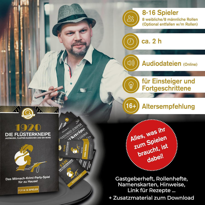 Krimidinner Partyspiel: 1920 Die Flüsterkneipe – Jazzmusik, Flapper-Kleidchen und EIN Mord (für 8-16