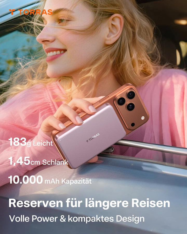 TORRAS MiniMag Powerbank für MagSafe, 10000mAh 22.5W Schnellladen Magnetische Power Bank Slim, Wirel