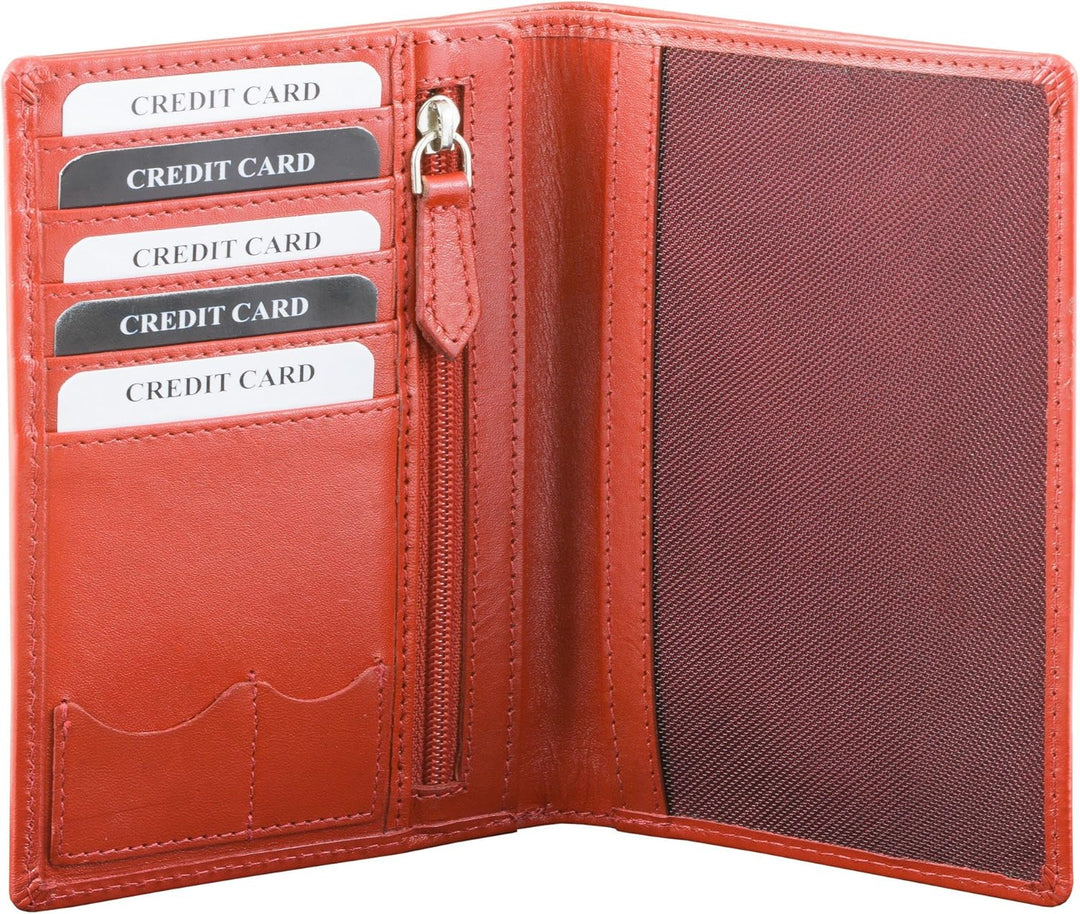 Koruma RFID/NFC Blocker echtes Leder Reisebrieftasche Reisepasshülle und Bankkarten Schutz (ROT), Ro