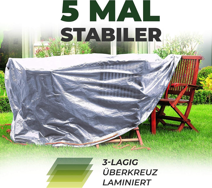 Rainexo Schutzhülle Hochreissfest für 1 Tisch oval, 2.40 x 1.80 x 0.90 m, silber / grau