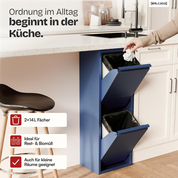[en.casa] Mülltrennsystem Sollentuna Mülleimer 2 Fächer Küche 2 x 14 L Abfalleimer Müllschrank schma