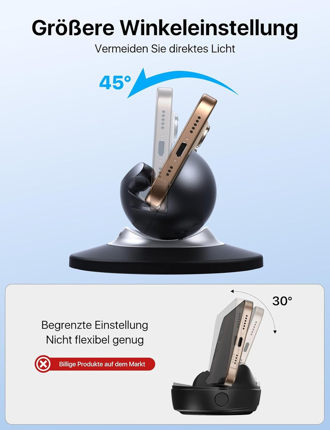 andobil Handyhalterung Auto [45° & 360° verstellbar] Handyhalterung Auto Armaturenbrett, [Einfache I