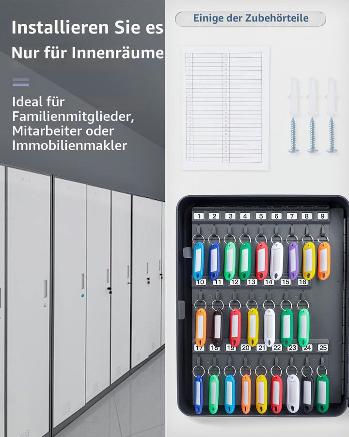 Uniclife Schlüsselkasten aus Stahl mit 100 Schlüsseln, mit Zahlenschloss,Schlüssel-Organizer mit zur