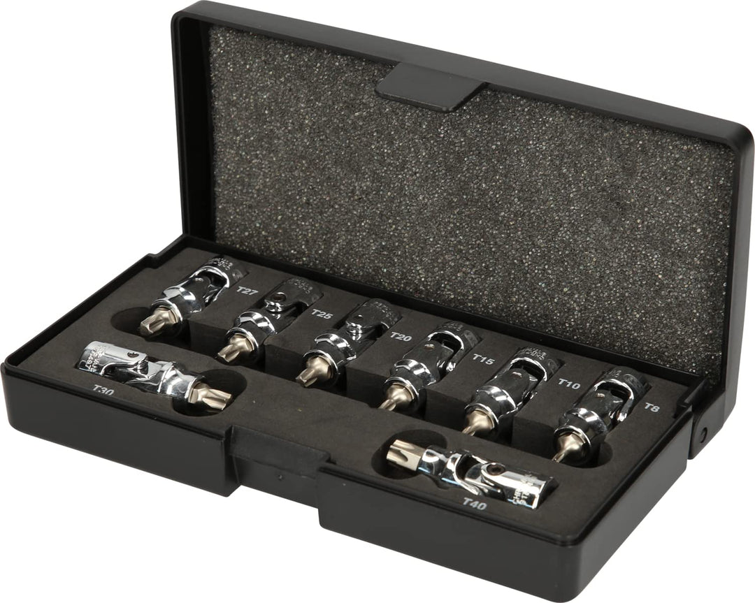 KS Tools 917.1490 1/4" CHROMEplus Bit-Stecknuss-Satz mit Gelenk TX, 8-tlg. T8-T40