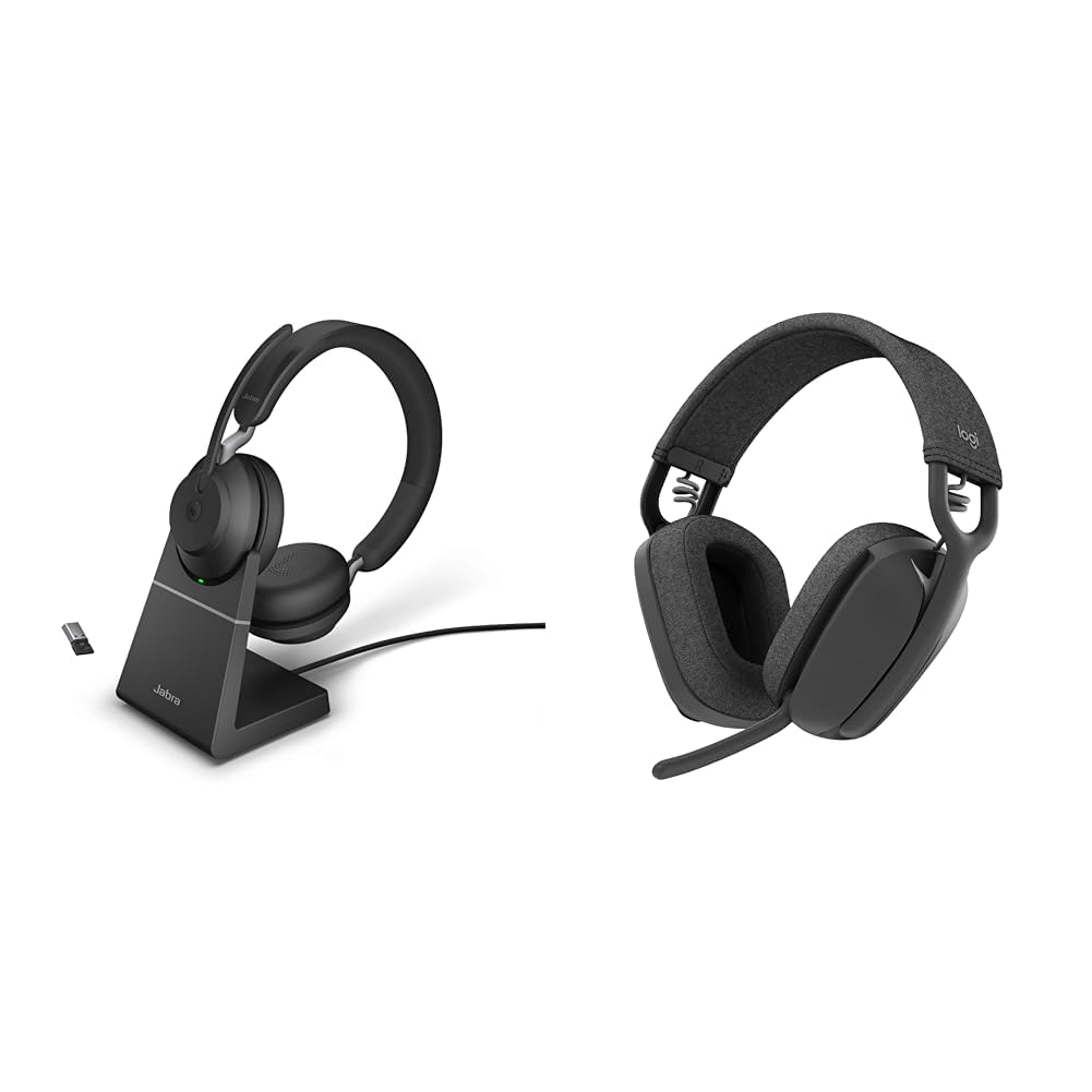 Jabra Evolve2 65 Wireless PC Headset with Charging Stand & Logitech Zone Vibe 100 Leichte, kabellose